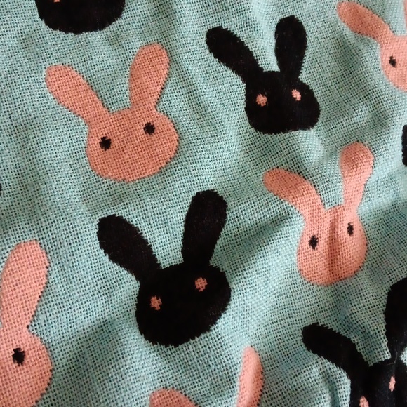 Shmily towel: colorful artsy kawaii Bunny Rabbit woven hand or kitchen t… - Picture 3 of 3